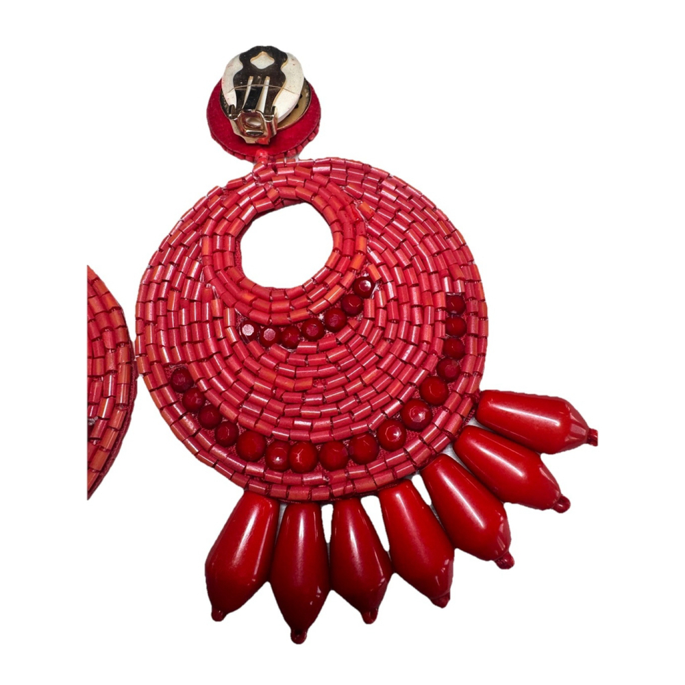 HSN KJL by Kenneth Jay Lane" Legendary Boho" Red Dangle Earrings Pierce - Picture 4 of 10